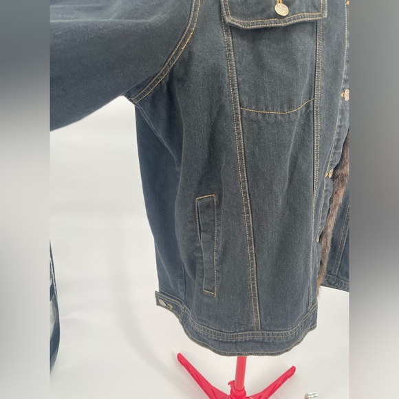 Dennis Basso (Faux) Fur Trimmed Dark Wash Denim Jacket Plus Size - Picture 7 of 16